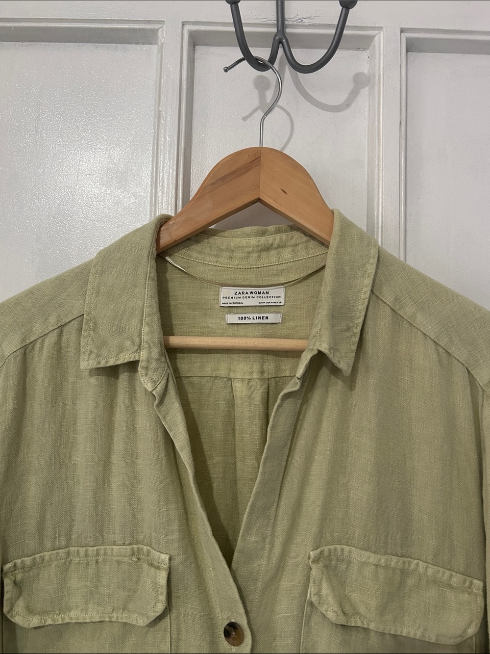 Zara Woman Premium Denim Linen Button Up Shirt Made in Portugal - Sage Green - M - Picture 3 of 6